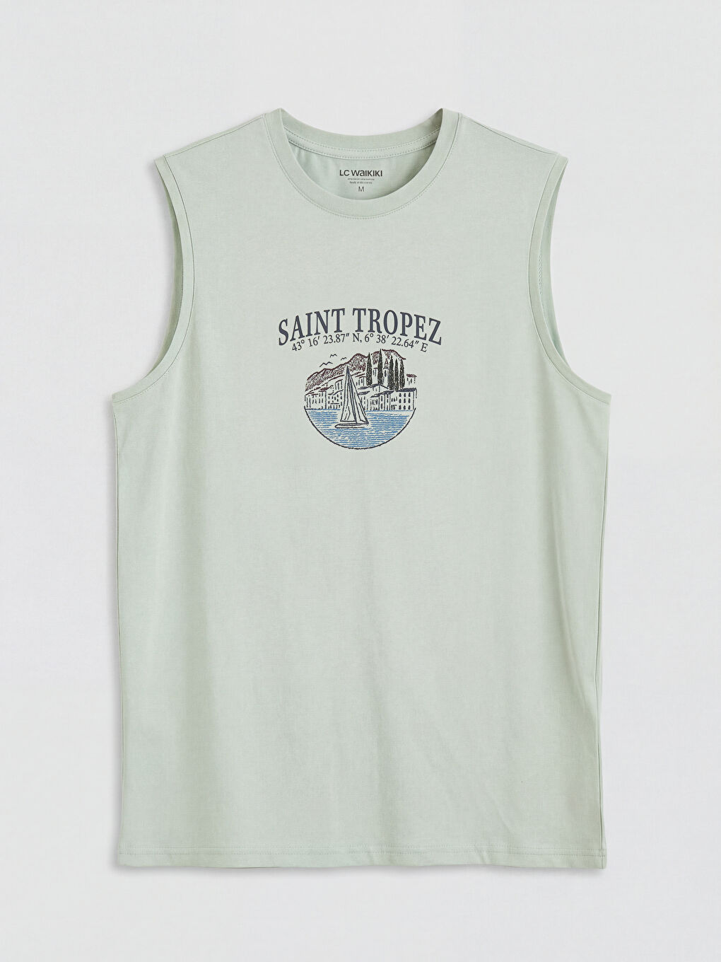 Yeşil Saint Tropez Baskılı Erkek Kolsuz Tişört-4