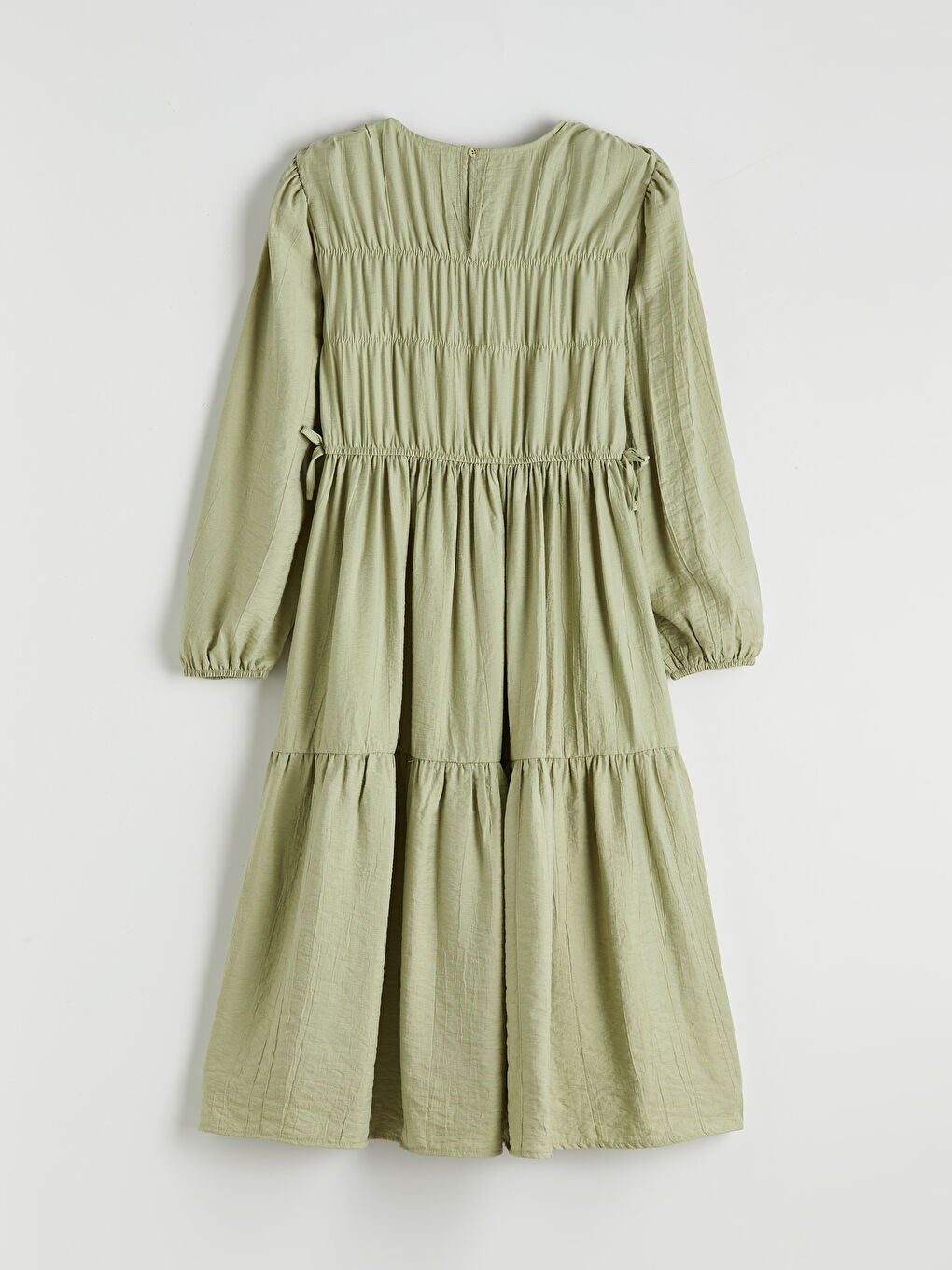 Yeşil Bisiklet Yaka Büzgülü Kız Çocuk Elbise-1