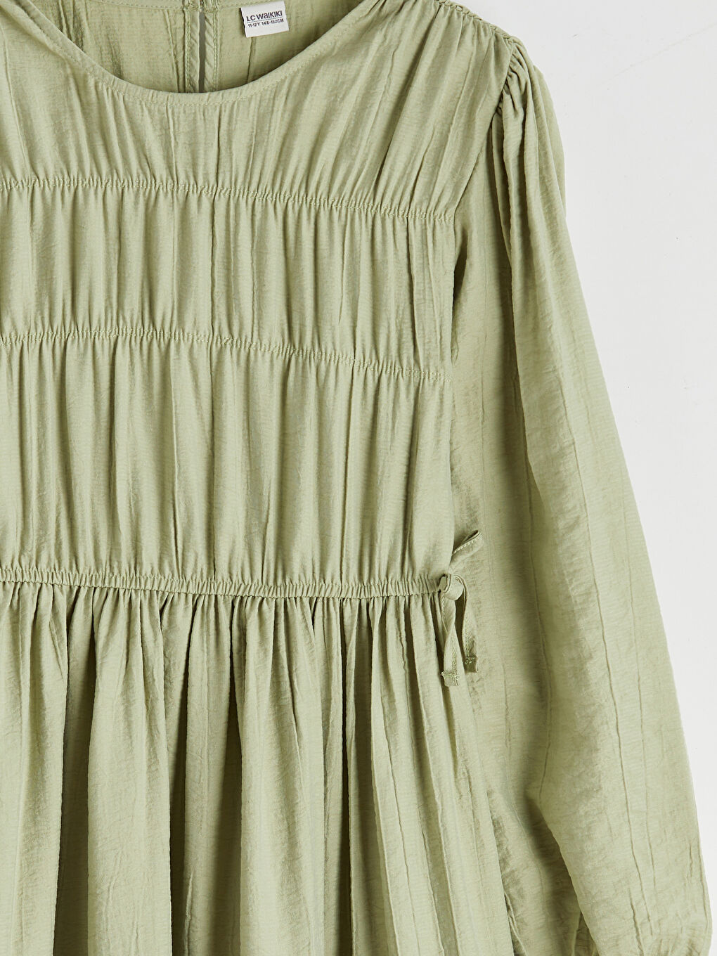 Yeşil Bisiklet Yaka Büzgülü Kız Çocuk Elbise-2