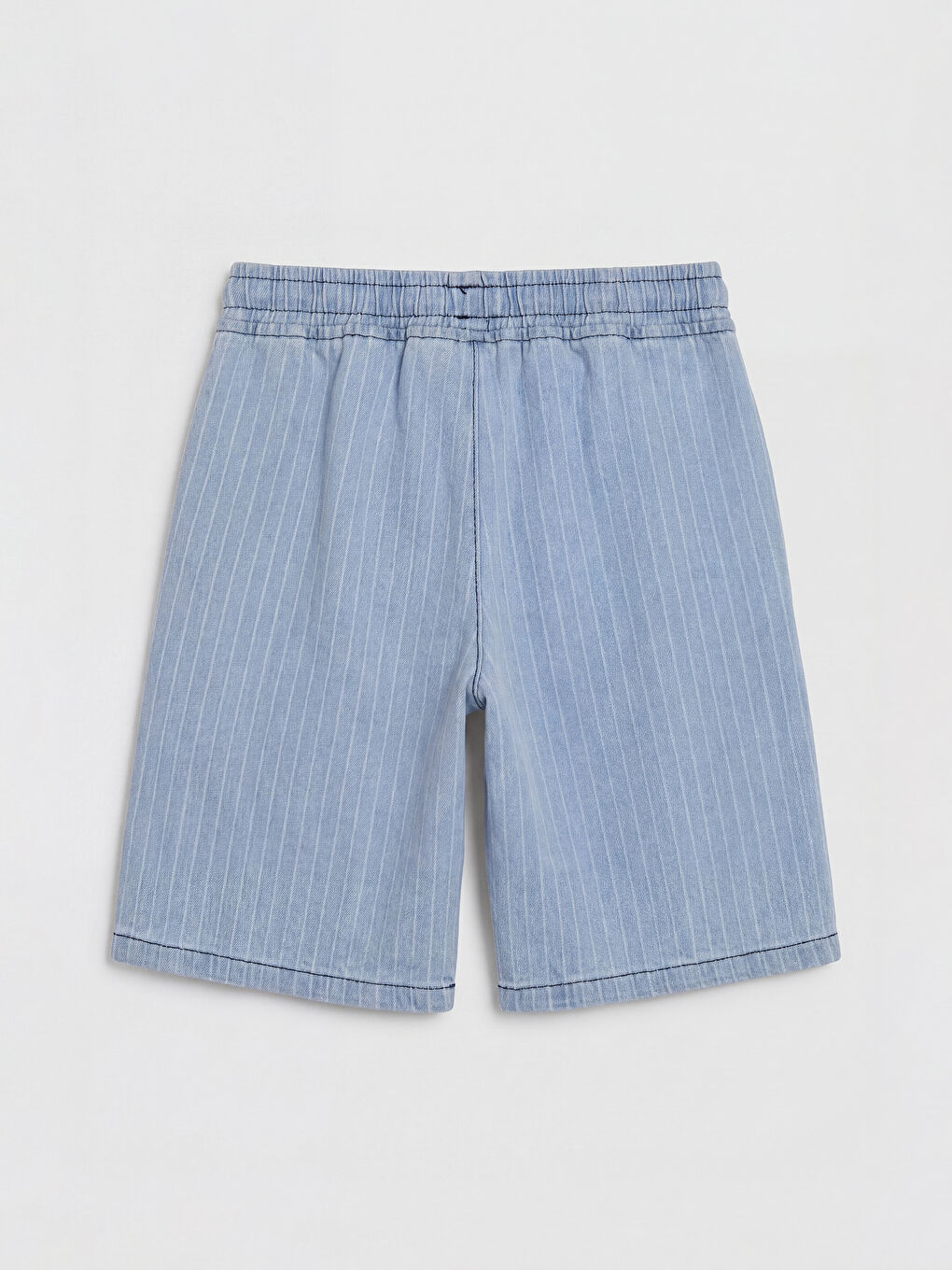 İndigo Beli Lastikli Çizgili Erkek Çocuk Jean Şort-1
