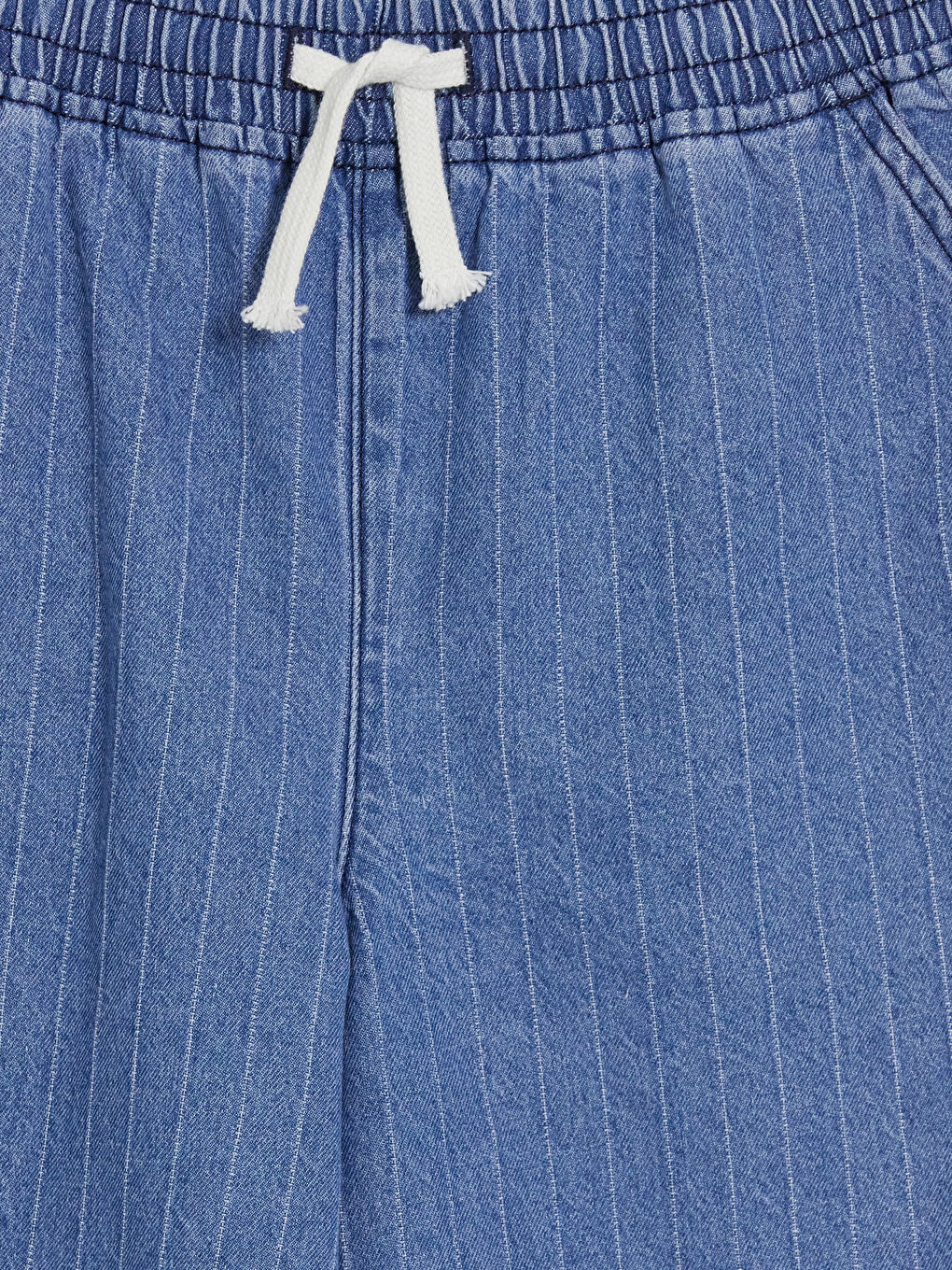 İndigo Beli Lastikli Çizgili Erkek Çocuk Jean Şort-2