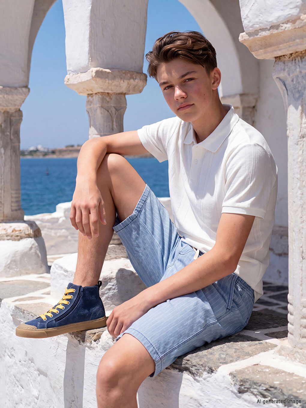 Pantaloni scurți din denim vărgat cu talie elastică pentru băieți