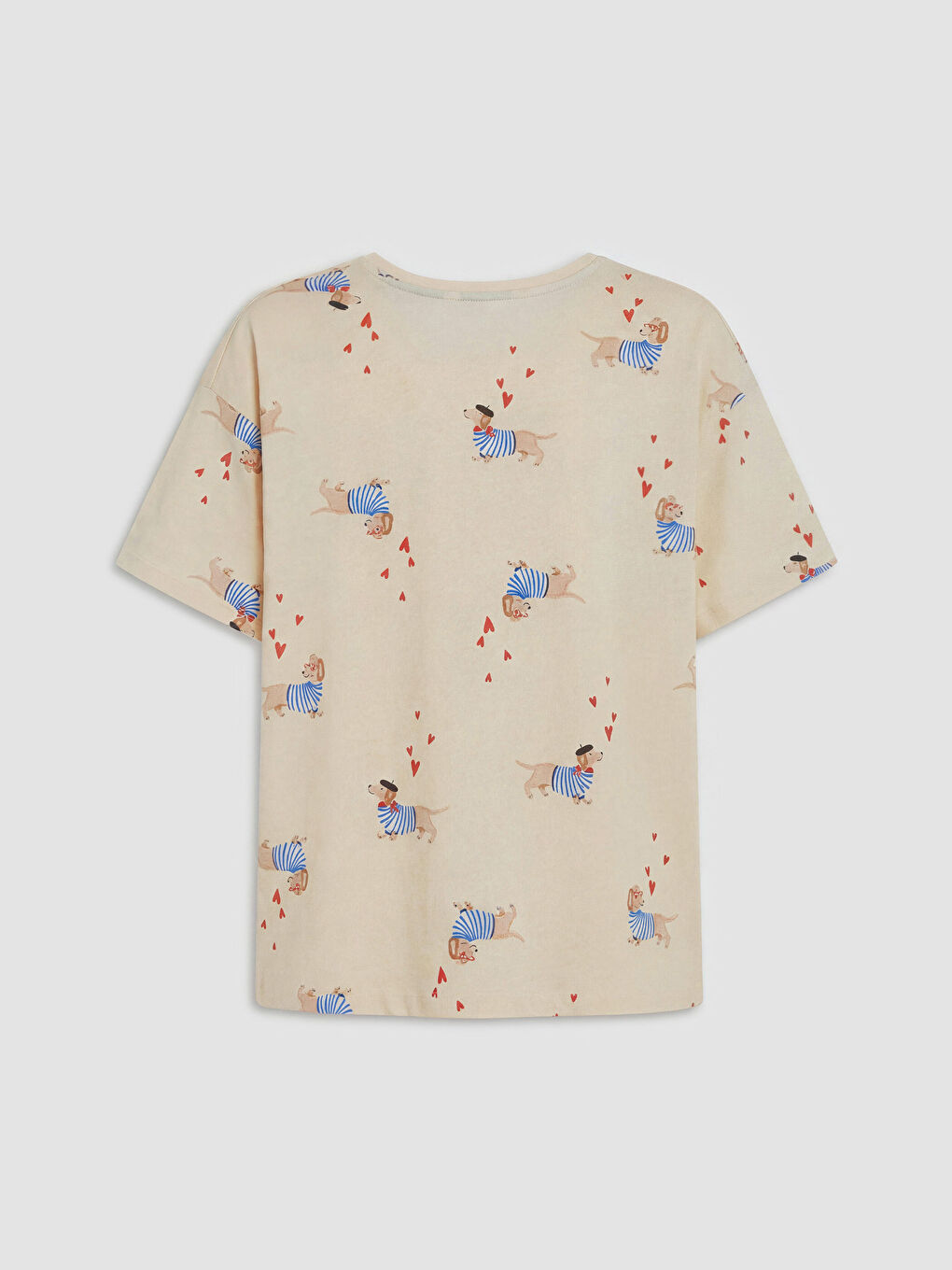 Bej Bisiklet Yaka Baskılı Kadın Pijama Üstü-1