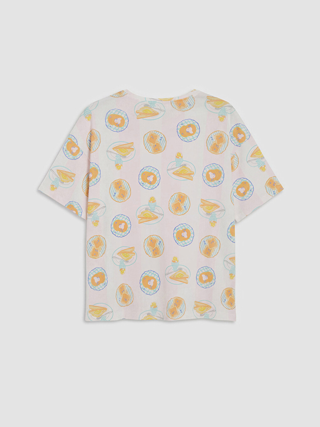 Ekru Bisiklet Yaka Baskılı Kadın Pijama Üstü-2