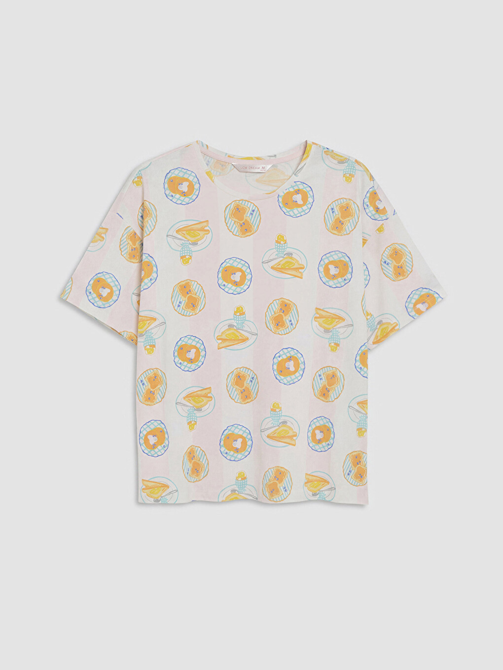 Ekru Bisiklet Yaka Baskılı Kadın Pijama Üstü