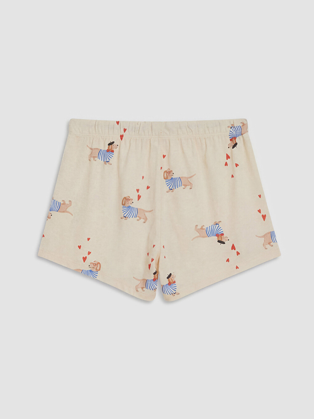 Bej Beli Lastikli Baskılı Kadın Şort Pijama Altı-2