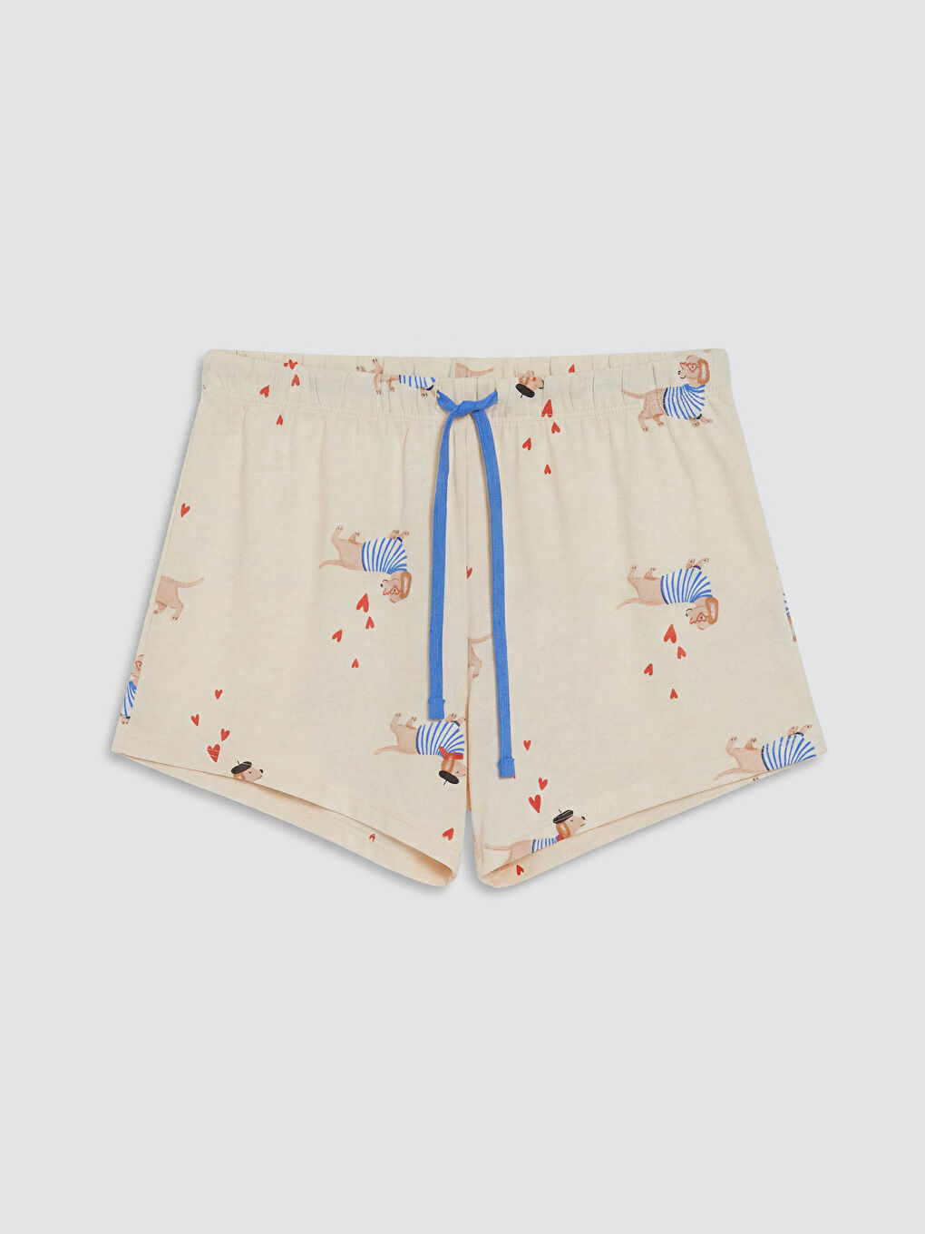 Bej Köpek Baskılı Kadın Şortlu Pijama Takımı-2