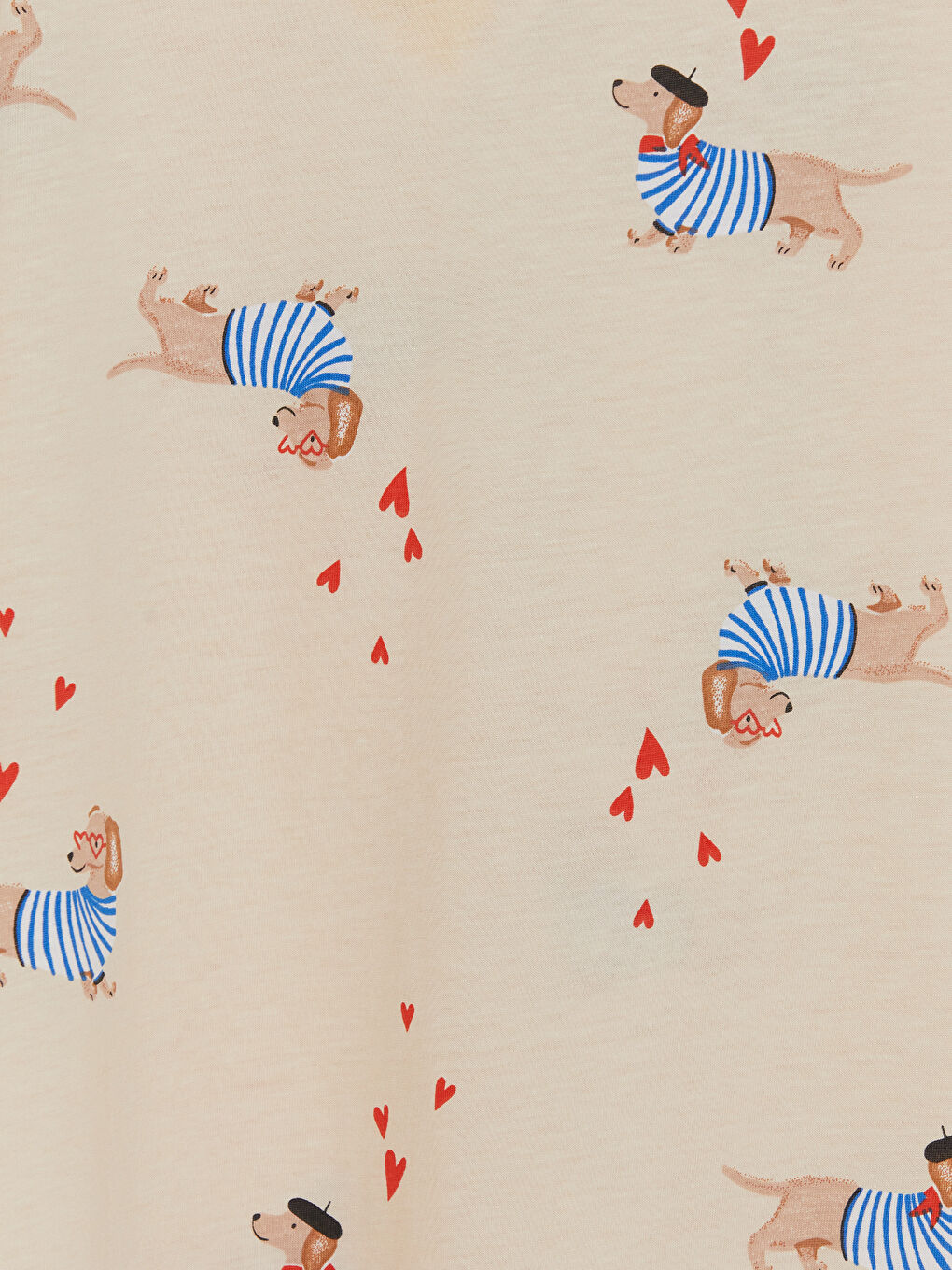 Bej Köpek Baskılı Kadın Şortlu Pijama Takımı-3