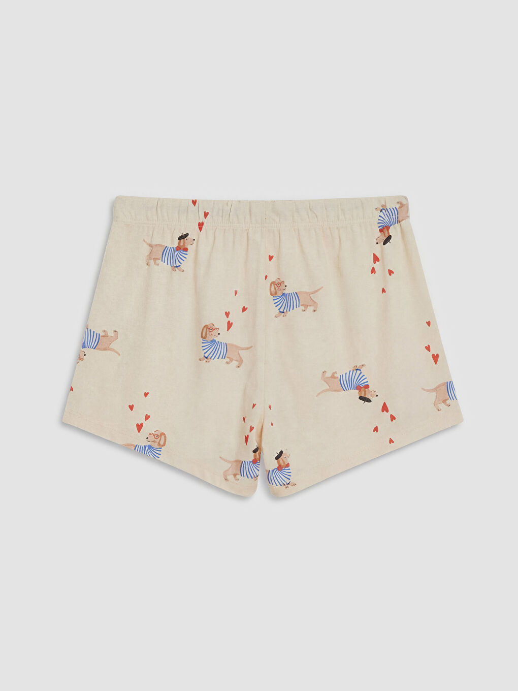 Bej Köpek Baskılı Kadın Şortlu Pijama Takımı-6