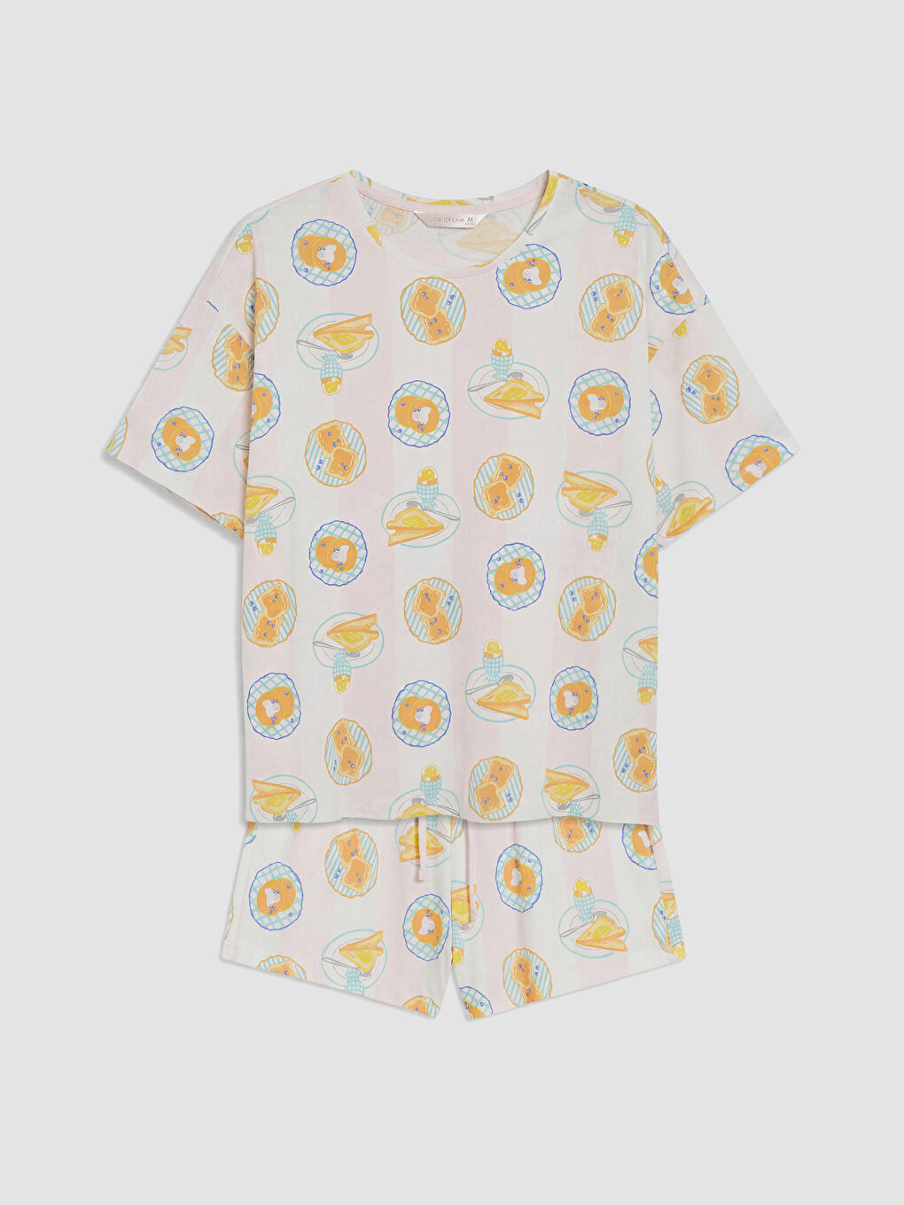 Ekru Baskılı Kadın Şortlu Pijama Takımı