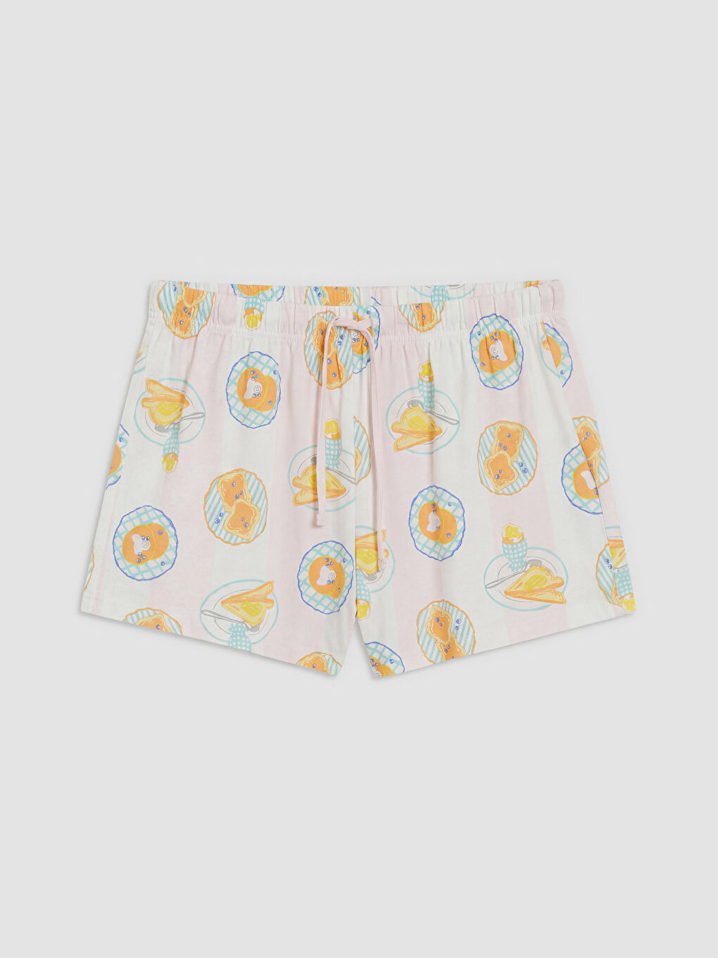 Ekru Baskılı Kadın Şortlu Pijama Takımı-2