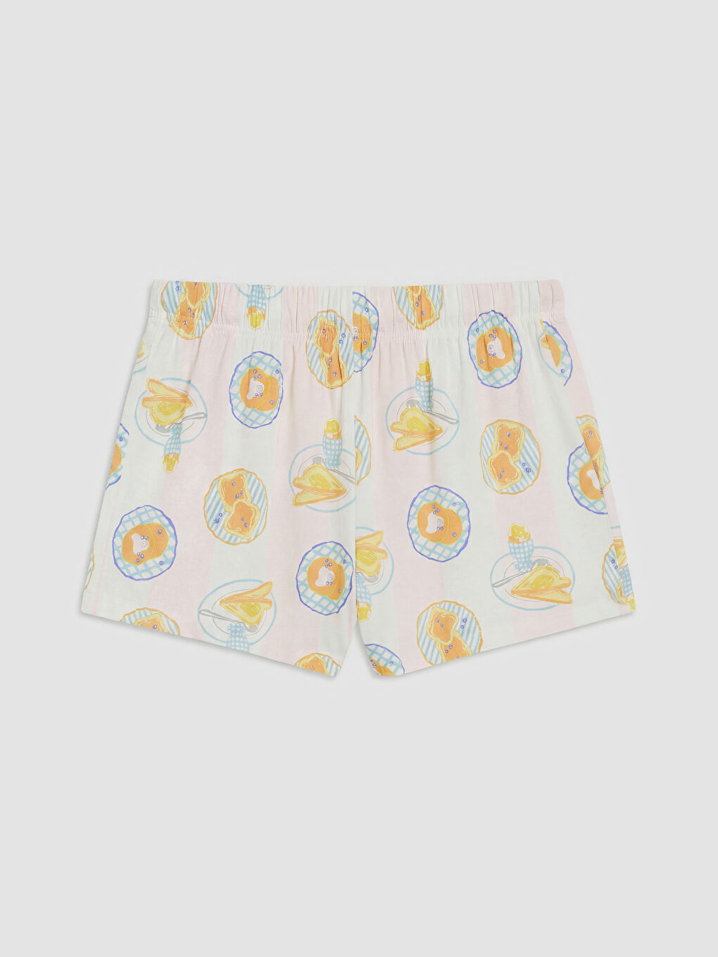 Ekru Baskılı Kadın Şortlu Pijama Takımı-4