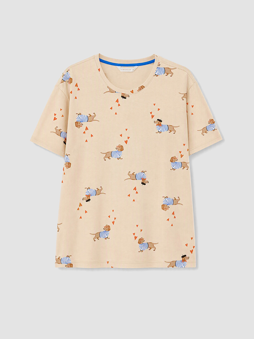 Bej Köpek Baskılı Kadın Şortlu Pijama Takımı-5