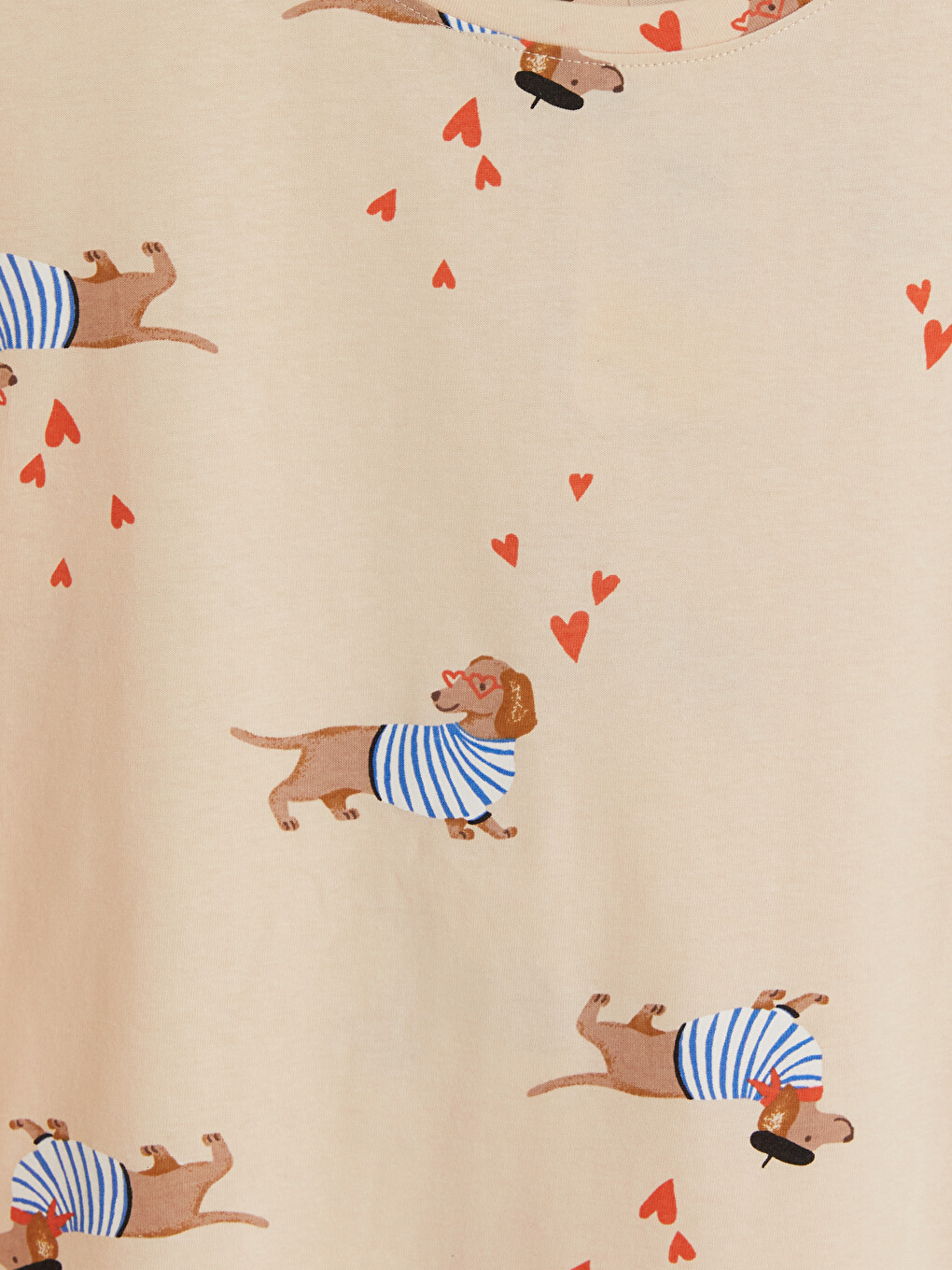 Bej Köpek Baskılı Kadın Şortlu Pijama Takımı-6