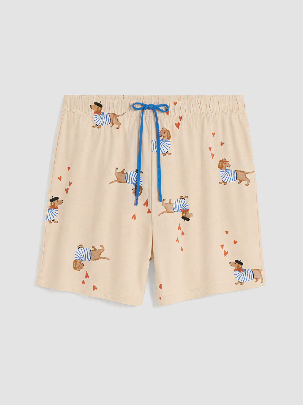 Bej Köpek Baskılı Kadın Şortlu Pijama Takımı-8
