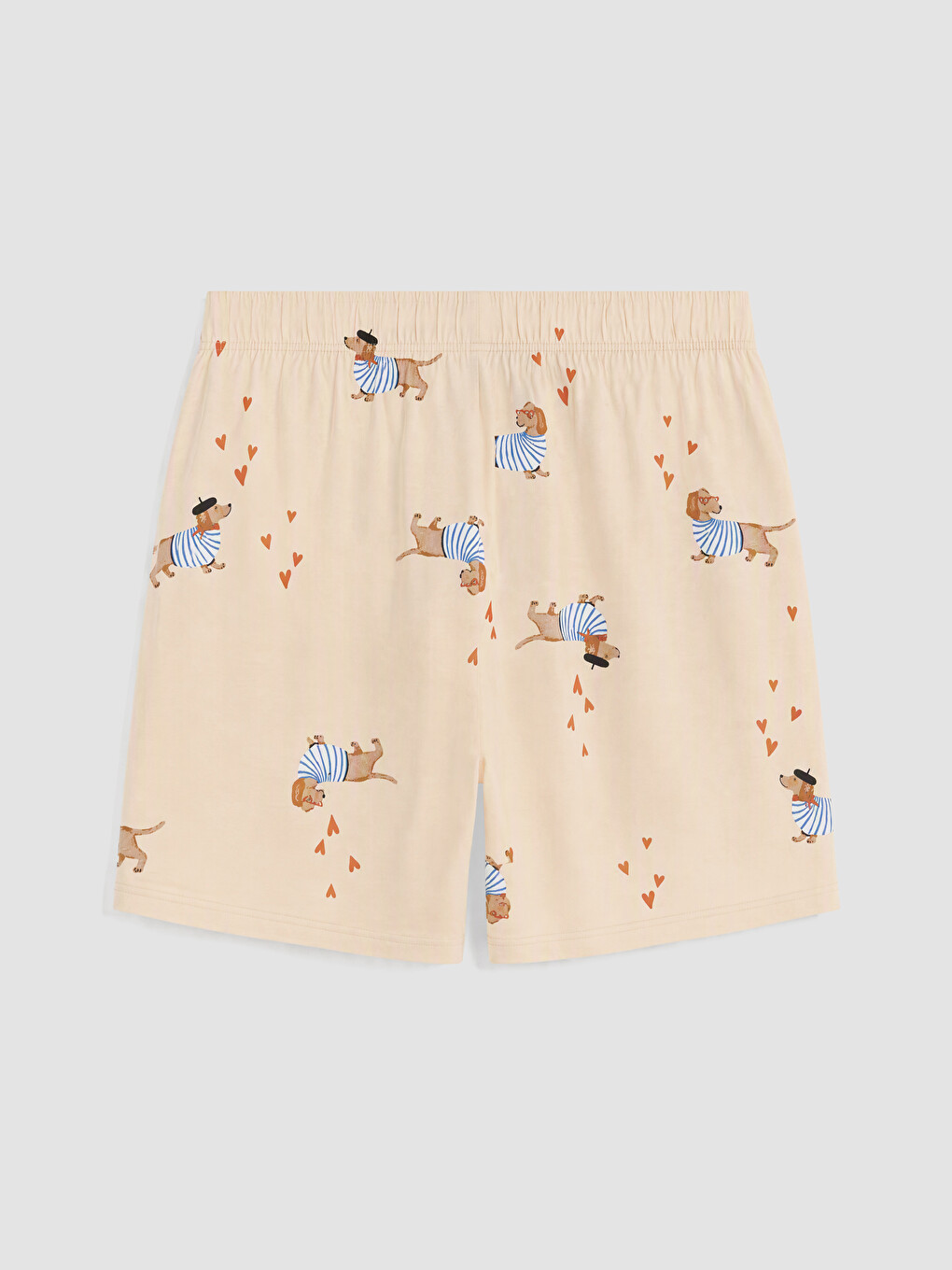 Bej Köpek Baskılı Kadın Şortlu Pijama Takımı-10