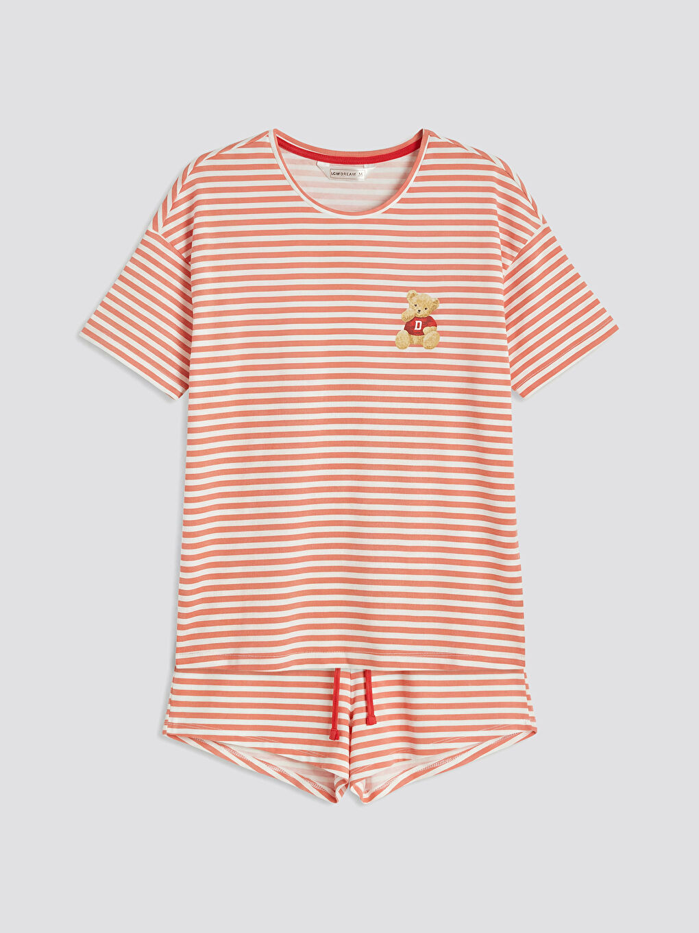 Kırmızı Bisiklet Yaka Çizgili Kadın Şortlu Pijama Takımı