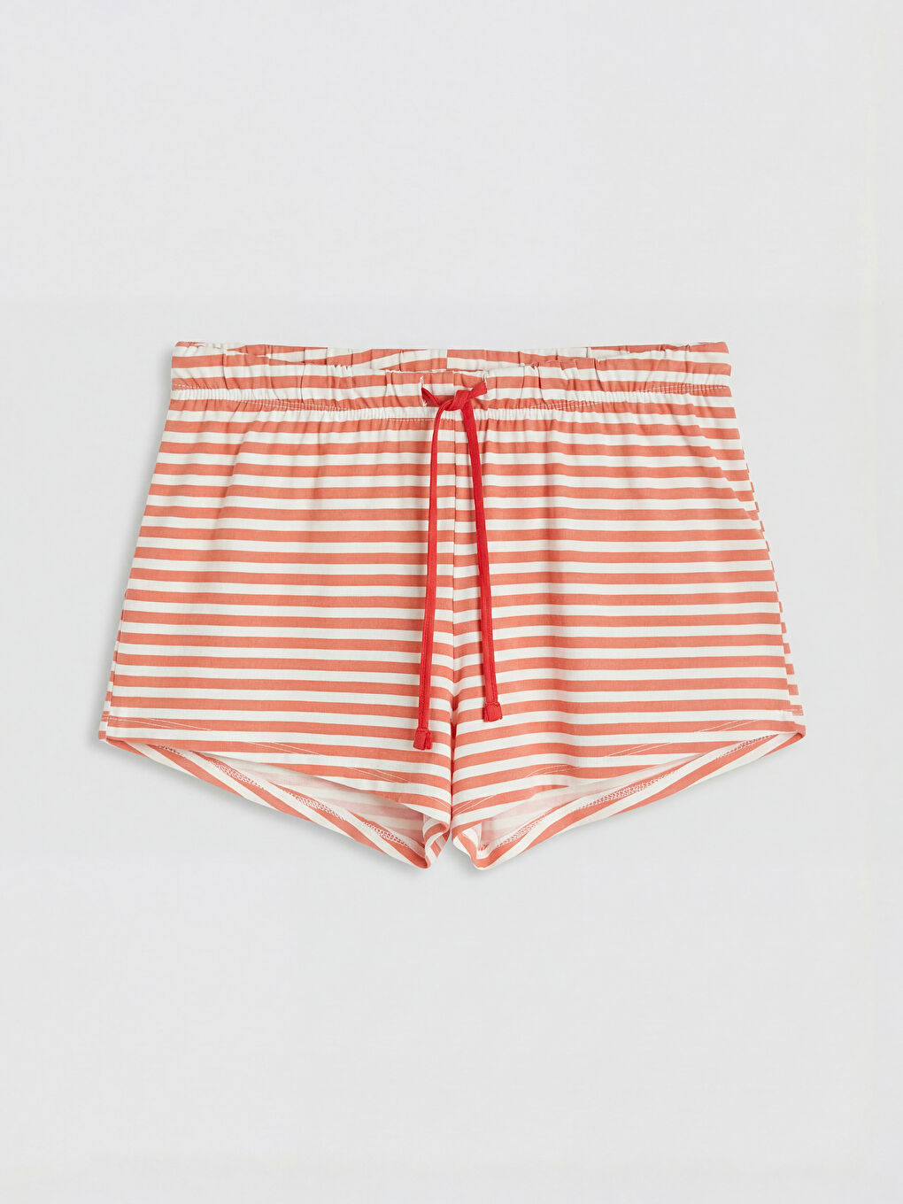 Kırmızı Bisiklet Yaka Çizgili Kadın Şortlu Pijama Takımı-3