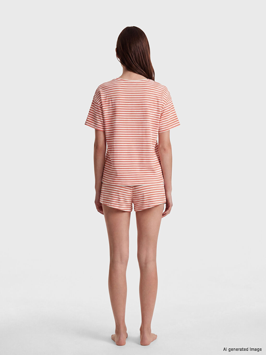 Kırmızı Çizgili Kadın Şortlu Pijama Takımı-3