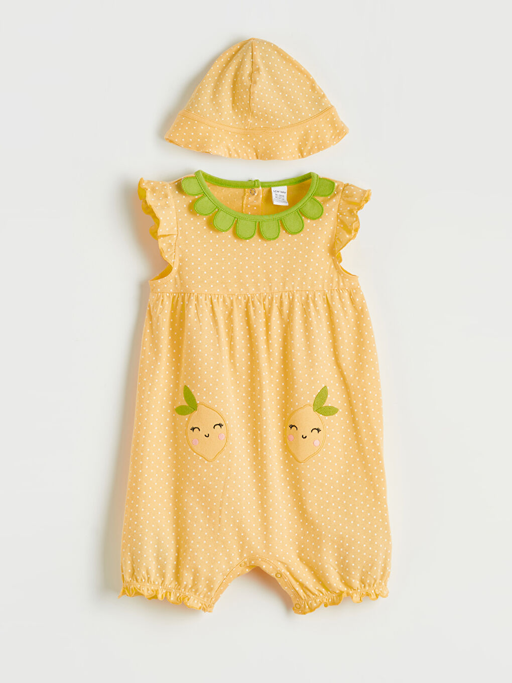 Embroidered Cotton Romper and Hat Set for Baby Girls