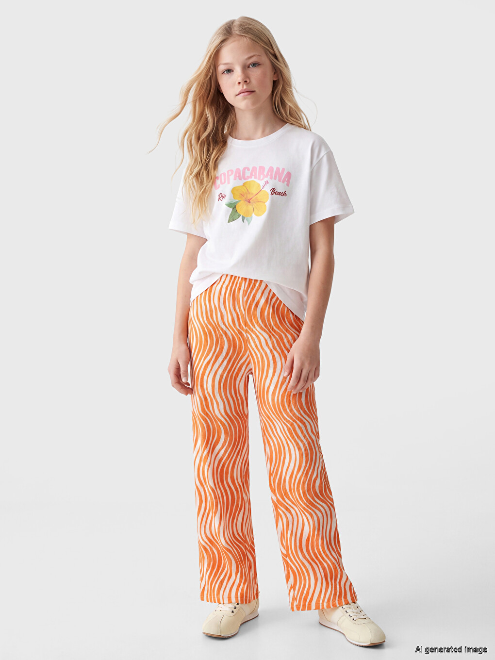 Elastic Waist Patterned Girls' Trousers