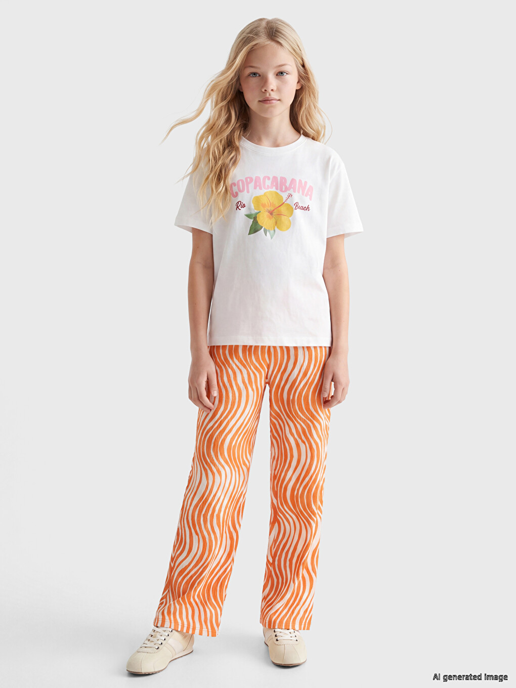 Elastic Waist Patterned Girls' Trousers-1