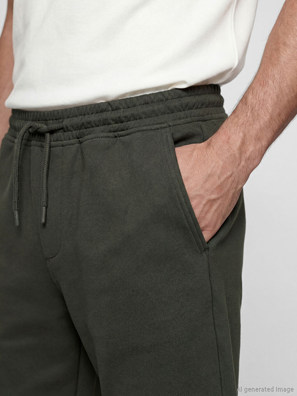 Haki Standart Kalıp Gabardin Erkek Şort-2