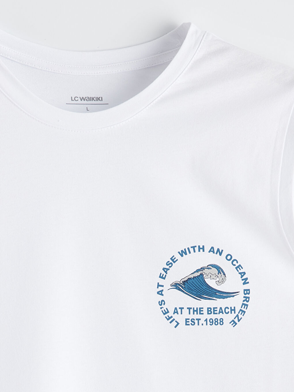 Beyaz Bisiklet Yaka Baskılı Erkek Kolsuz Tişört-5