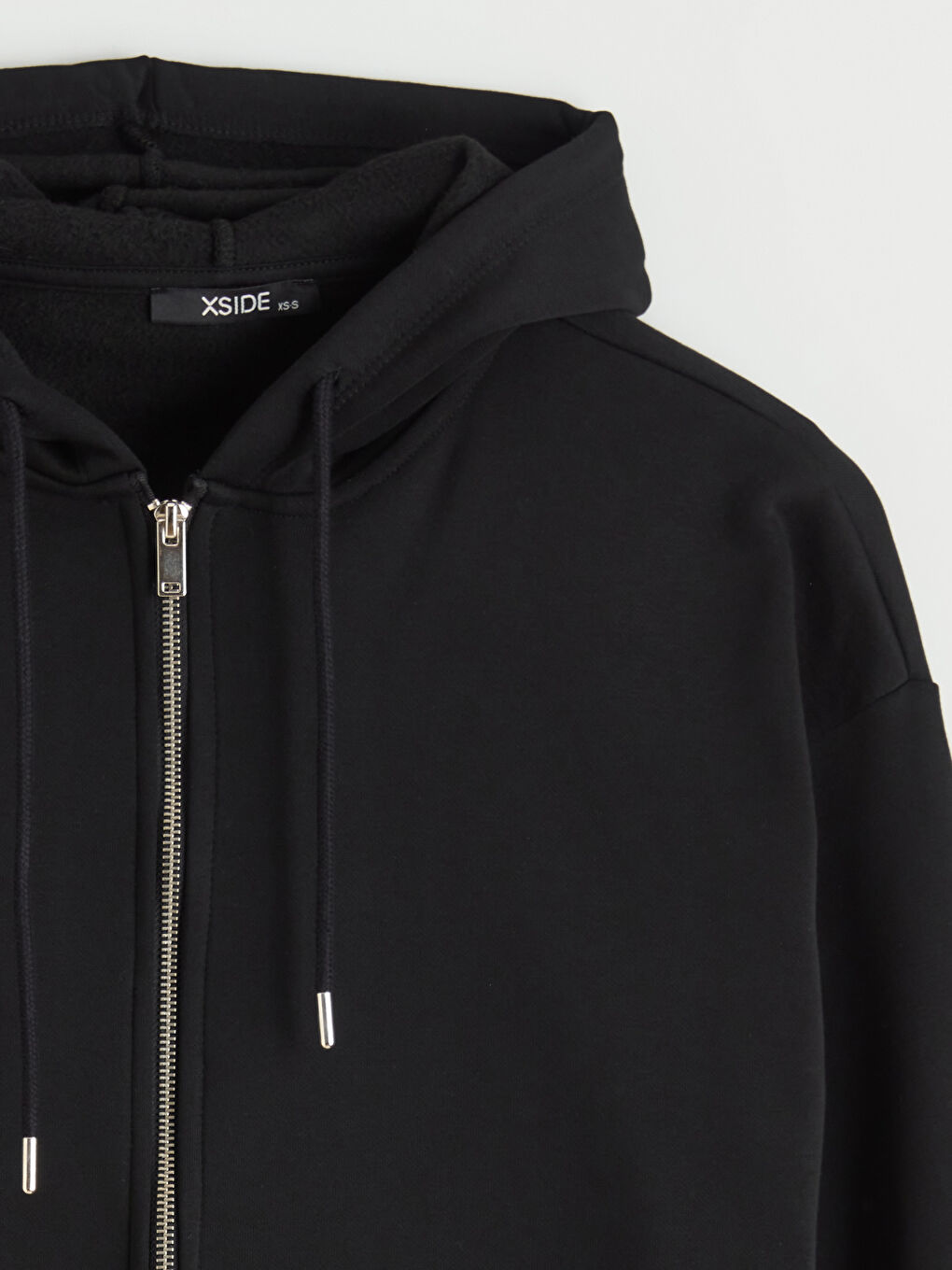 Siyah Kapüşonlu Kadın Kalın Fermuarlı Sweatshirt	-5