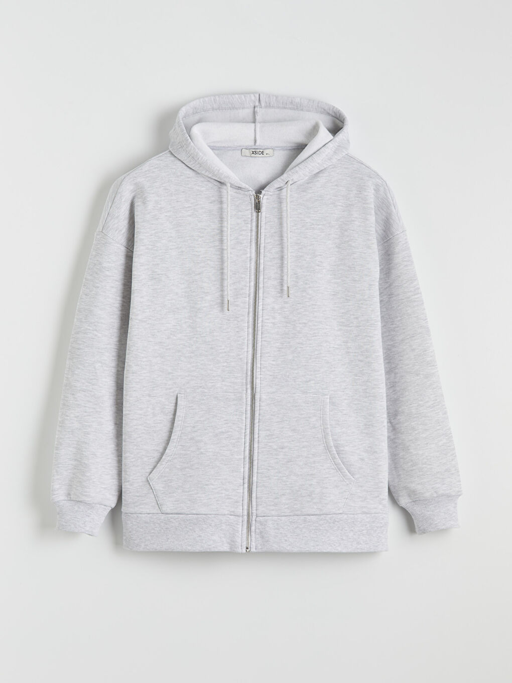 Gri Kapüşonlu Kadın Kalın Fermuarlı Sweatshirt	