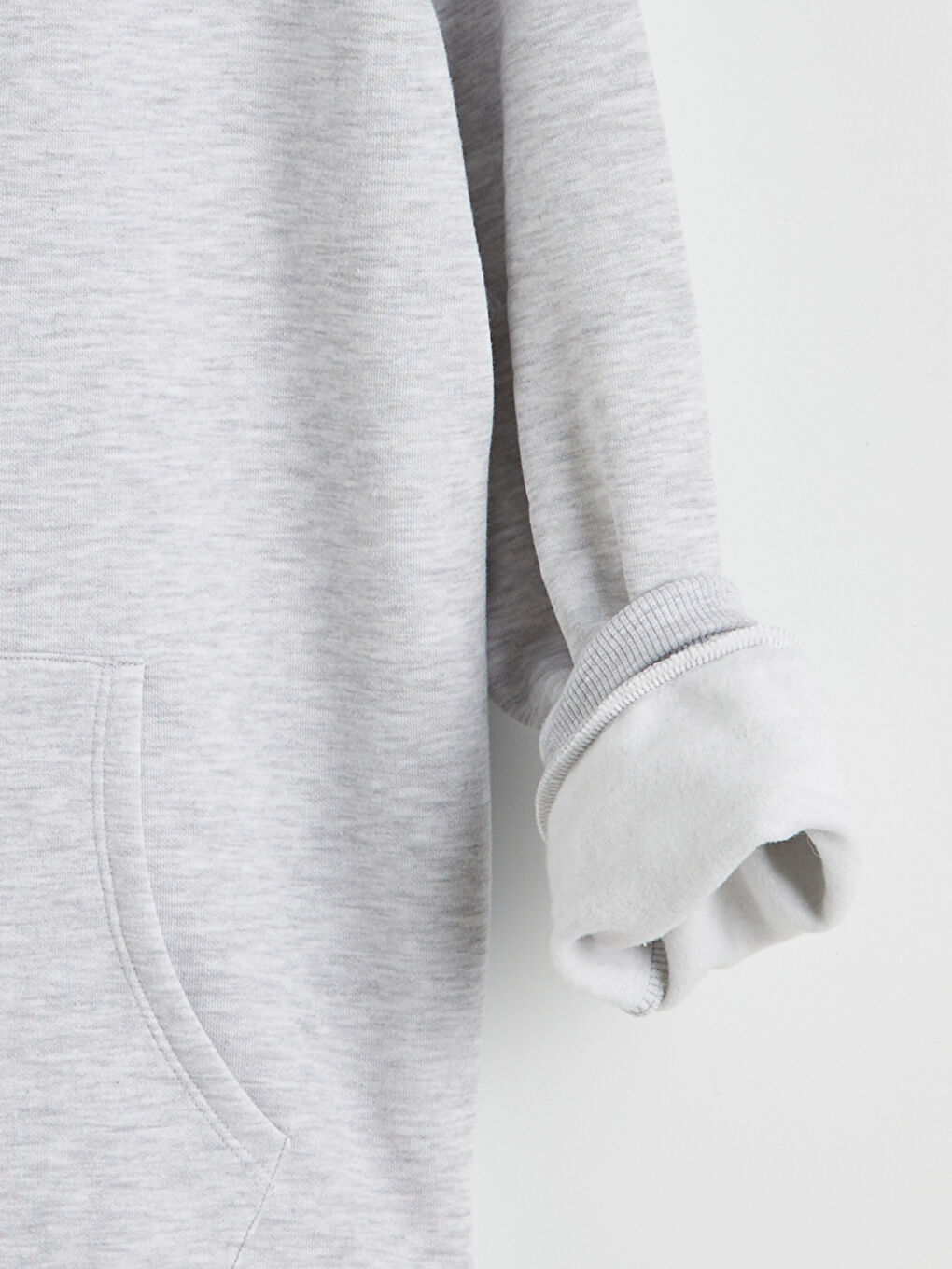 Gri Kapüşonlu Kadın Kalın Fermuarlı Sweatshirt	-1