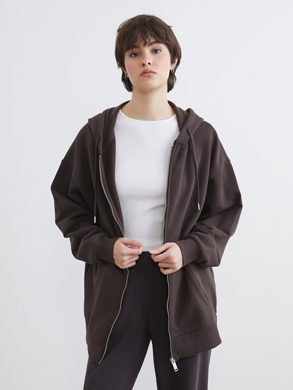 Woman BROWN Zip-Up Sweatshirt