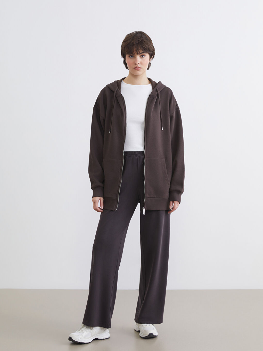 Woman BROWN Zip-Up Sweatshirt-1