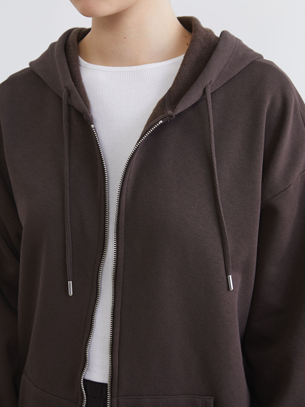 Woman BROWN Zip-Up Sweatshirt-2