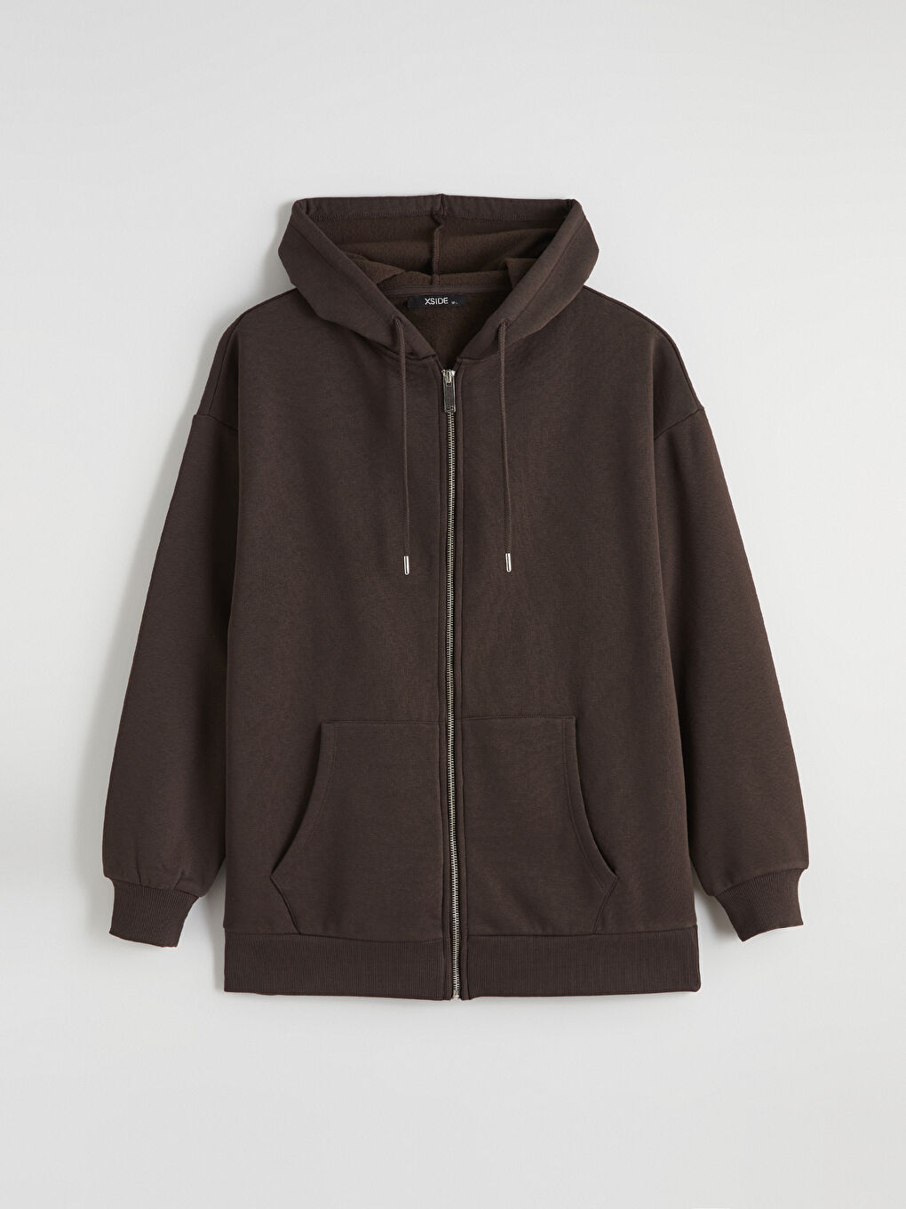 Kahverengi Kapüşonlu Kadın Kalın Fermuarlı Sweatshirt	