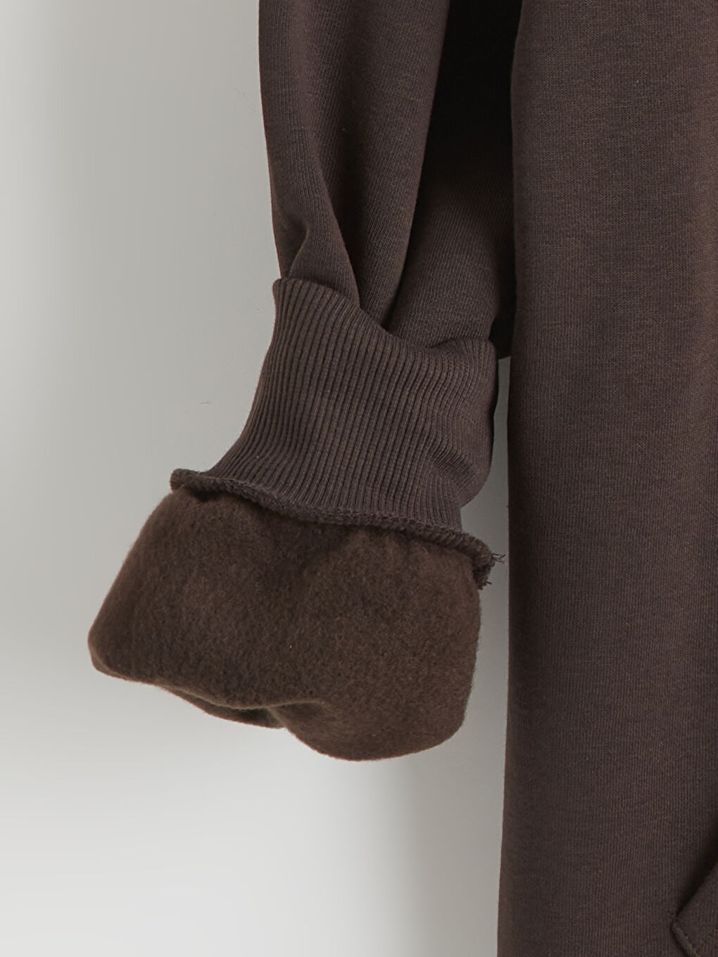 Kahverengi Kapüşonlu Kadın Kalın Fermuarlı Sweatshirt	-1