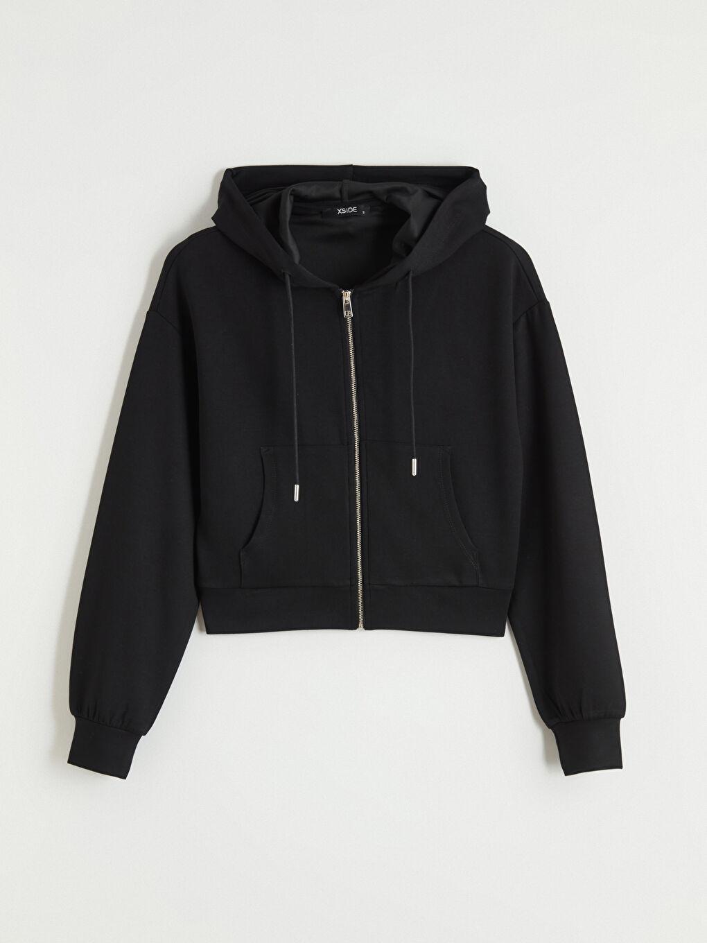 Siyah Kapüşonlu Soft Touch Kadın Fermuarlı Sweatshirt