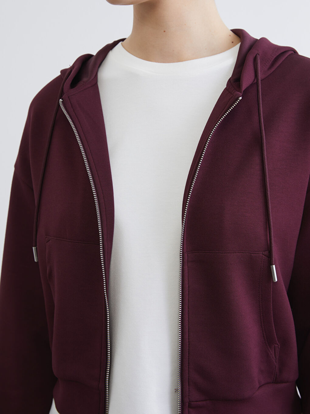 Mürdüm Regular Fit Kadın Kapüşonlu Fermuarlı Sweatshirt-2