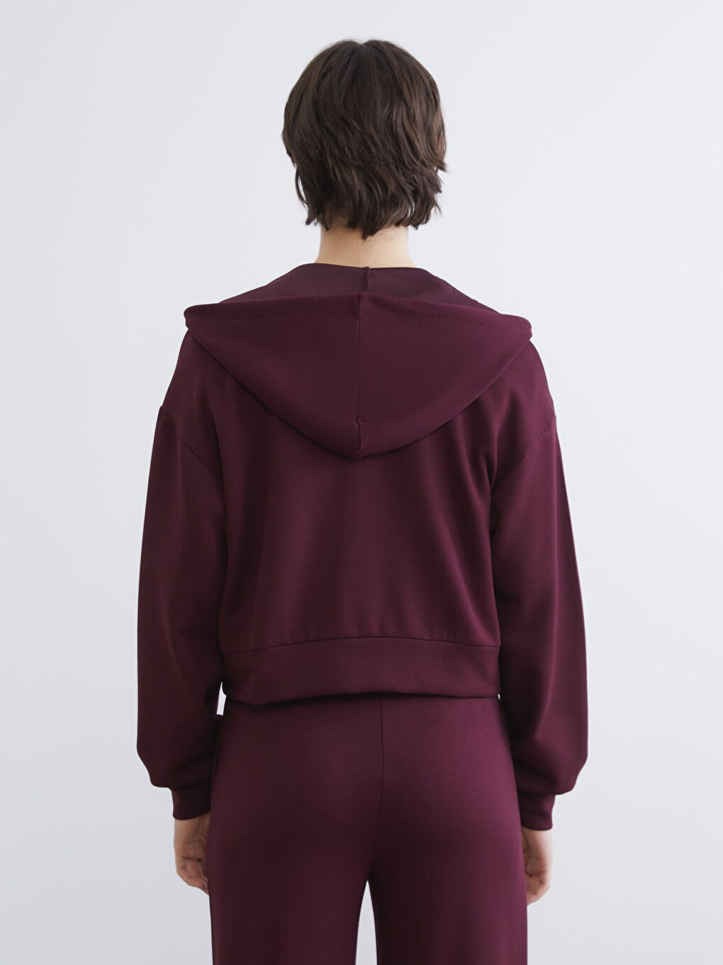 Mürdüm Regular Fit Kadın Kapüşonlu Fermuarlı Sweatshirt-3