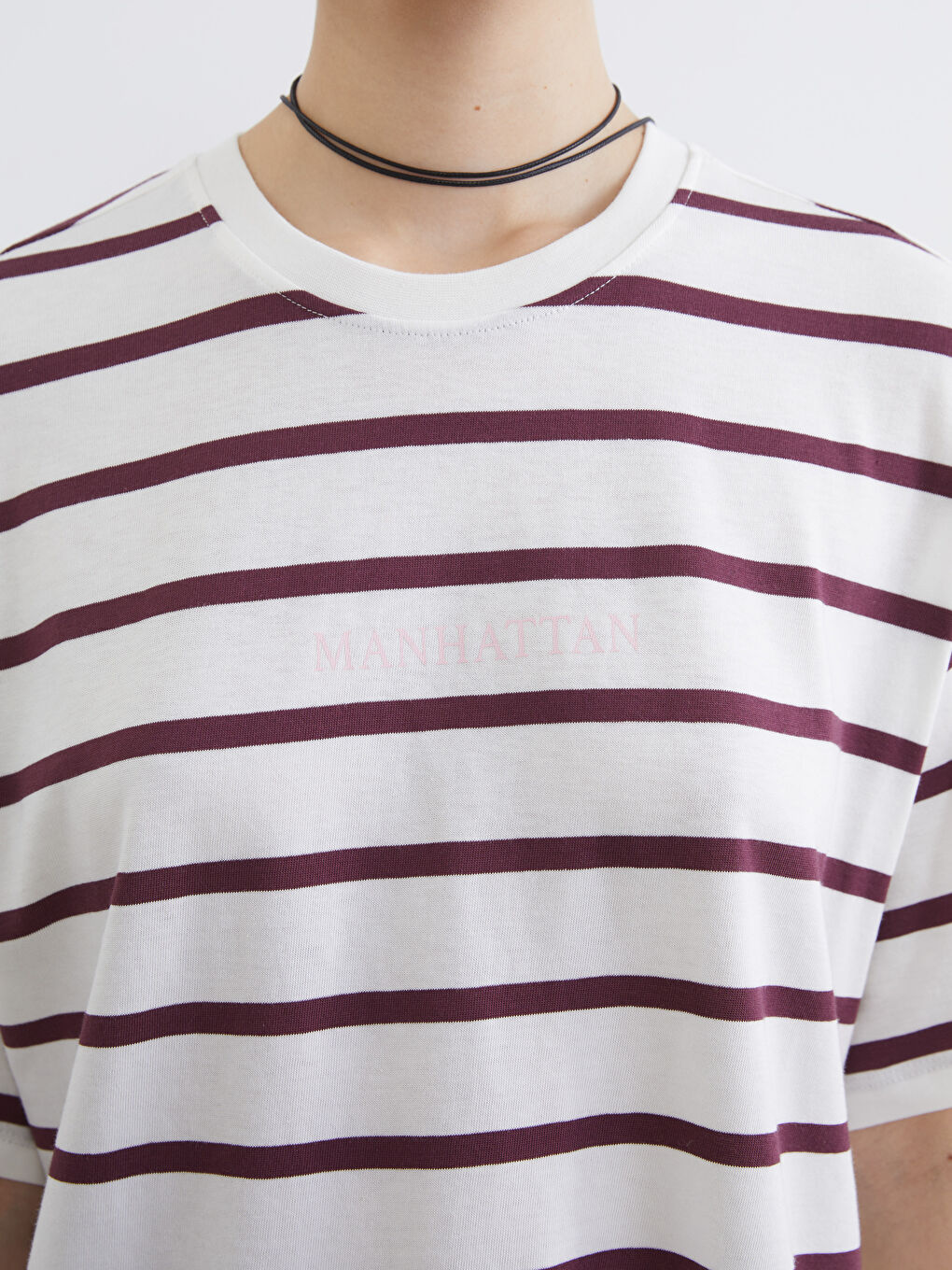 Bordo Manhattan Baskılı Oversize Kadın Tişört-2