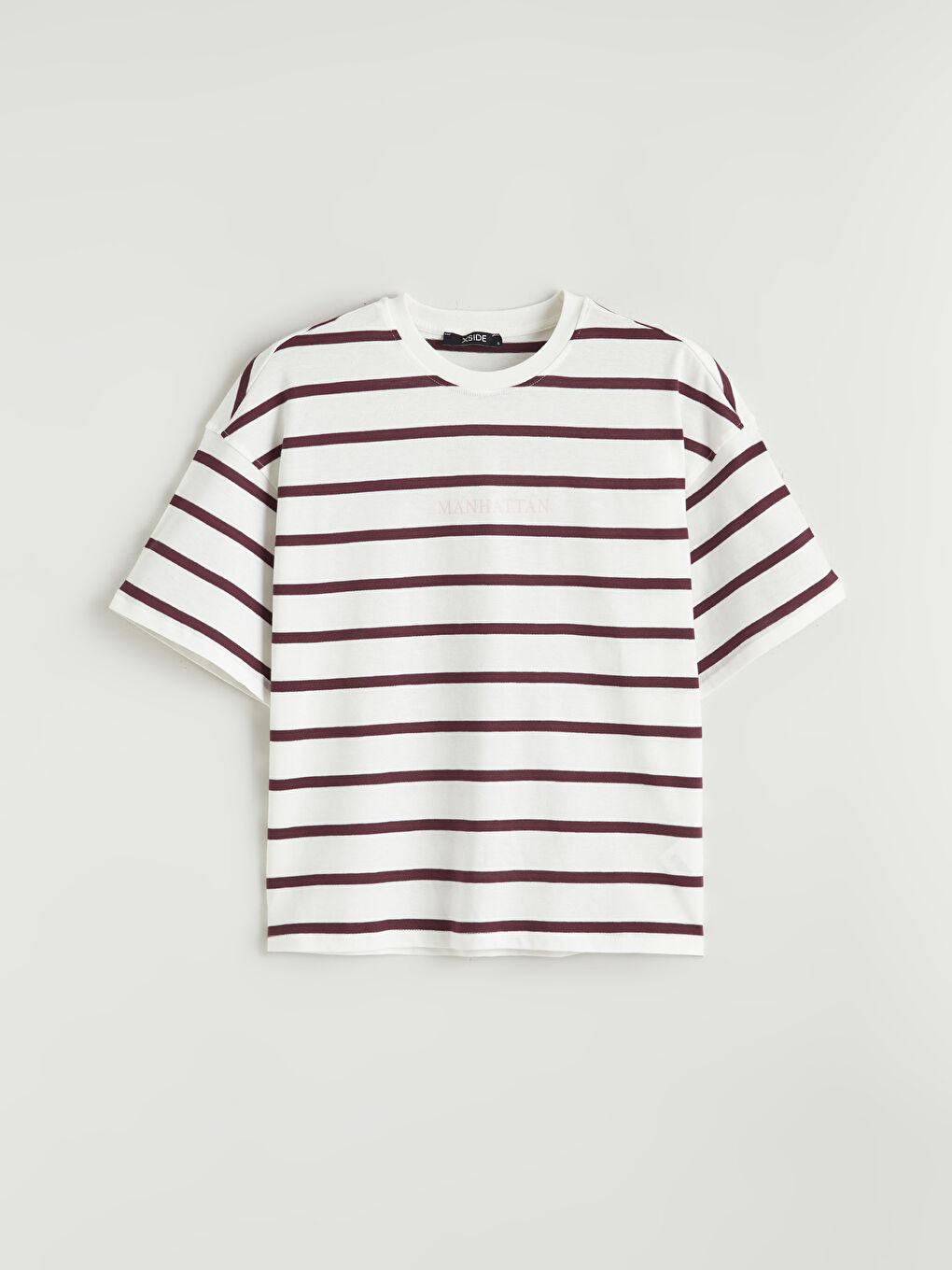 Bordo Manhattan Baskılı Oversize Kadın Tişört-4