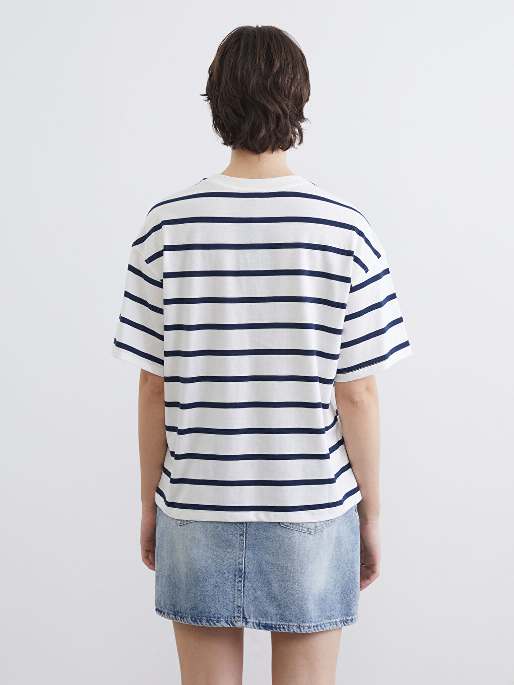 Lacivert New Jersey Baskılı Oversize Kadın Tişört-3