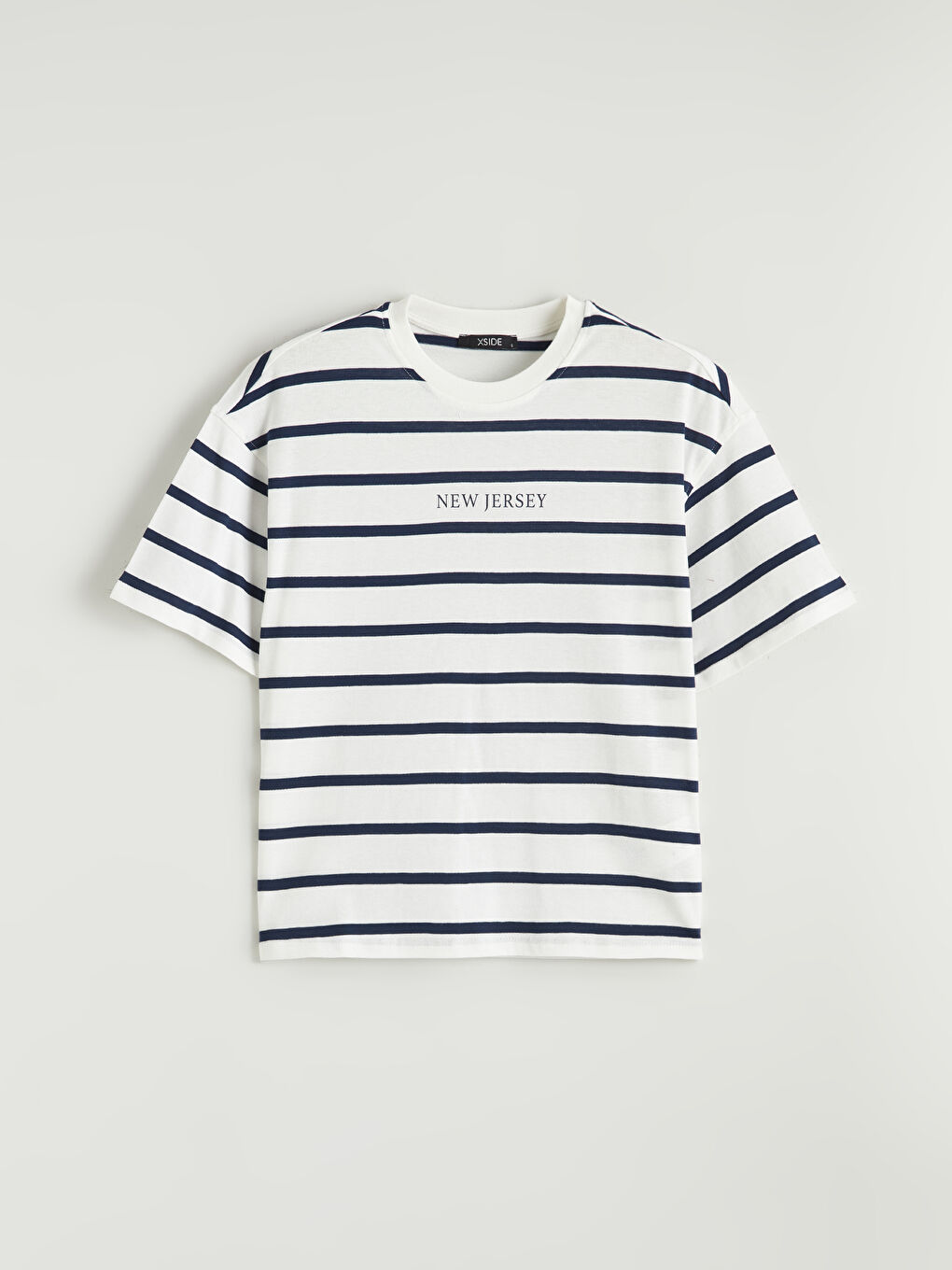 Lacivert New Jersey Baskılı Oversize Kadın Tişört-4