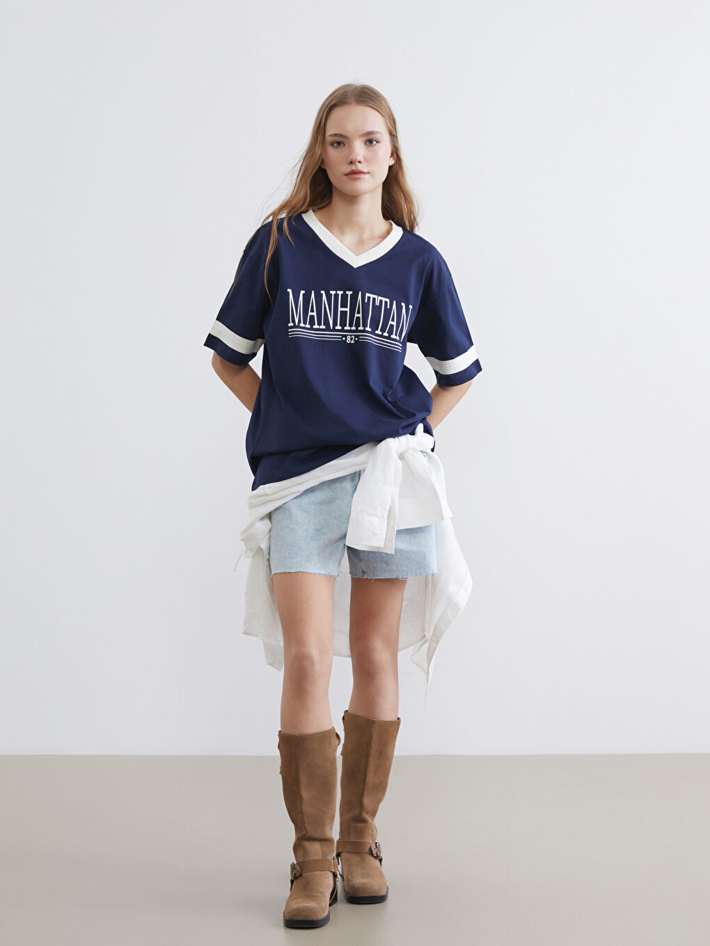 Manhattan Print Oversized V-Neck Women's T-Shirt-1