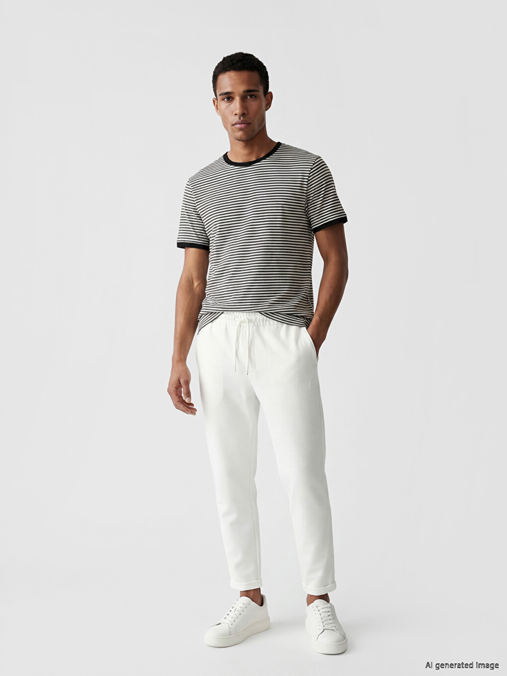 Crew Neck Striped Jersey Men's T-Shirt-1