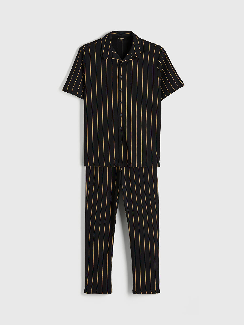 Siyah Standart Kalıp Çizgili Penye Erkek Pijama Takım