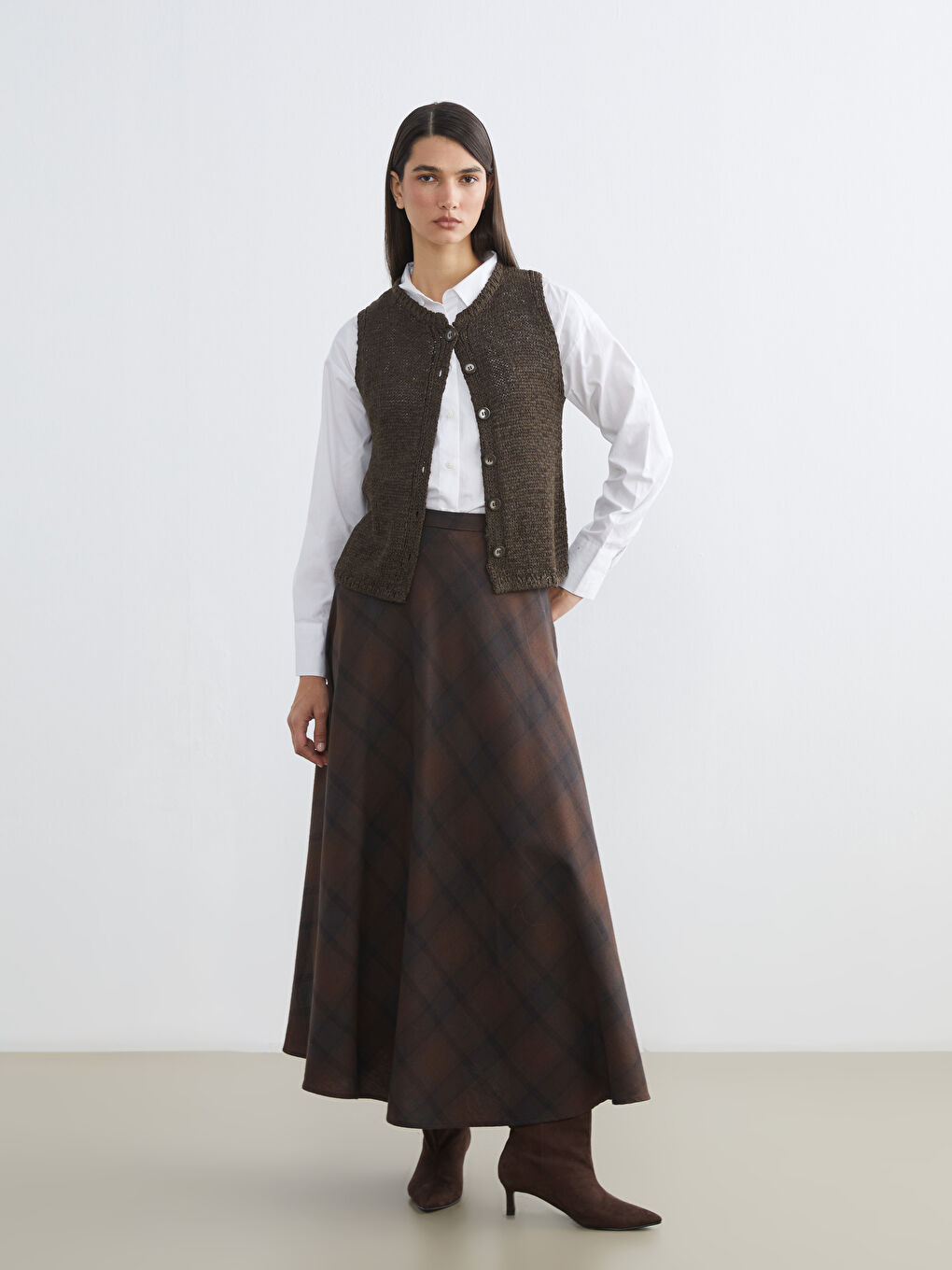 Женщины Коричневый Жилет-1