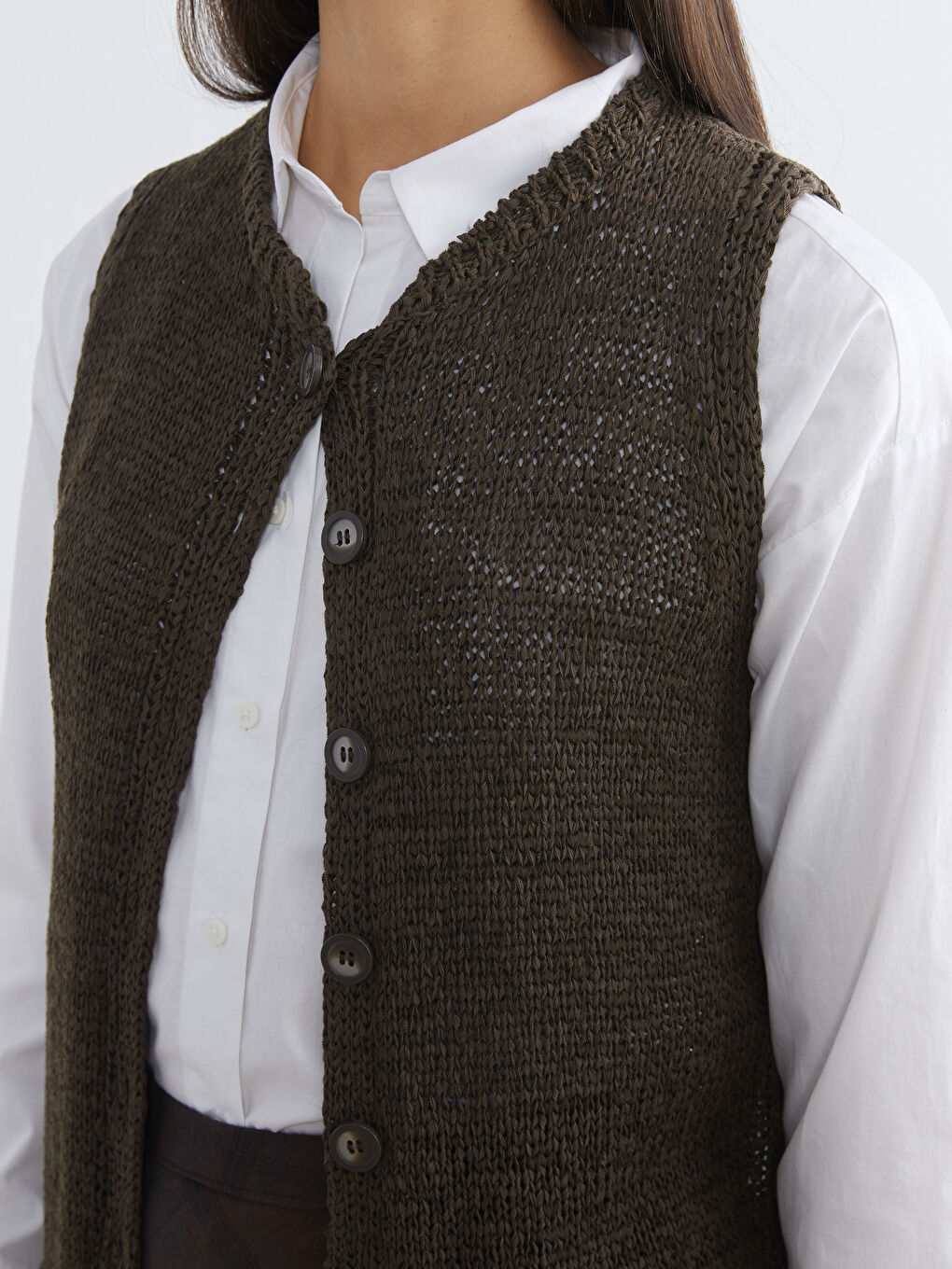 Женщины Коричневый Жилет-2