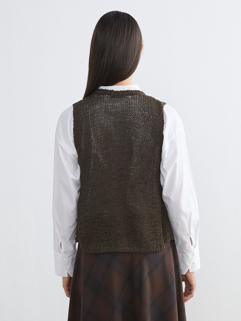 Женщины Коричневый Жилет-3