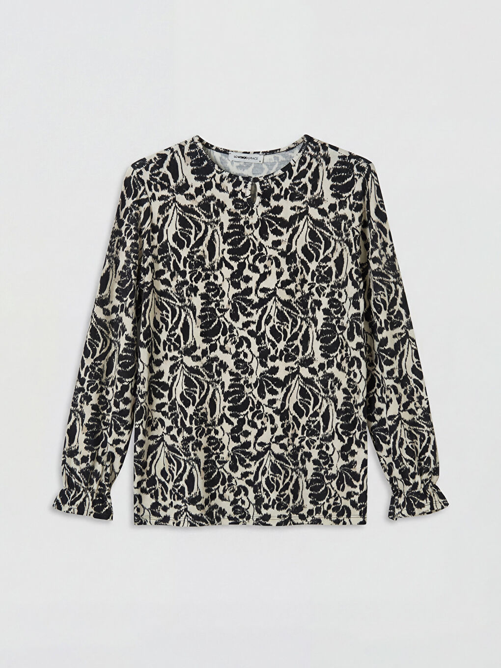 Bej Bisiklet Yaka Desenli Bluz